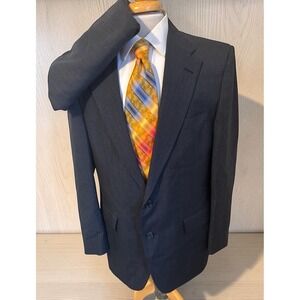 Vintage Hunter Haig Men Blue Check 2 Pc Suit 42R Blazer 38 x 30 Pant USA Jacket‎